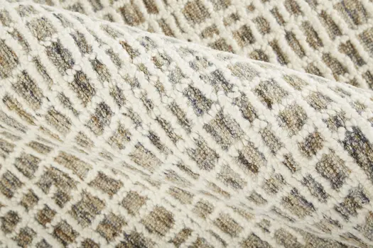 8' X 10' Tan and Ivory Wool Plaid Hand Tufted Area Rug
