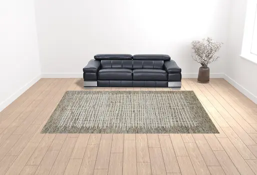 10' X 14' Tan And Ivory Wool Plaid Tufted Handmade Stain Resistant Area Rug