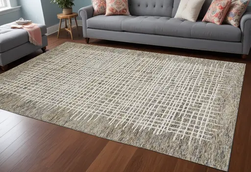 12' X 15' Tan And Ivory Wool Plaid Tufted Handmade Area Rug