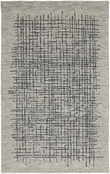 4' X 6' Gray Black And Tan Wool Crosshatch Hand Tufted Area Rug