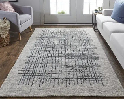 4' X 6' Gray Black And Tan Wool Crosshatch Hand Tufted Area Rug