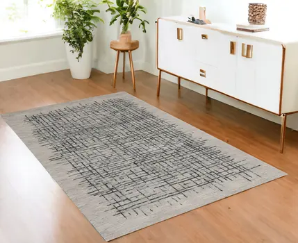 4' X 6' Gray Black And Tan Wool Crosshatch Hand Tufted Area Rug