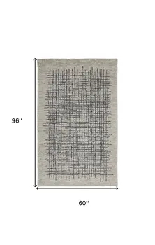 5' X 8' Gray Black And Tan Wool Plaid Tufted Handmade Stain Resistant Area Rug