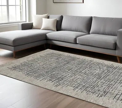 8' X 10' Gray and Black Wool Plaid Hand Tufted Area Rug
