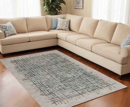 12' X 15' Gray Black And Tan Wool Plaid Tufted Handmade Area Rug