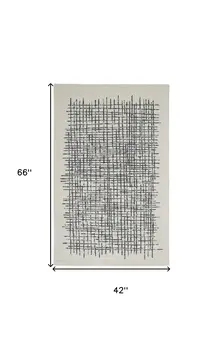 4' X 6' Ivory Gray And Black Wool Plaid Tufted Handmade Stain Resistant Area Rug