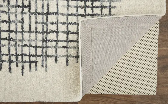 4' X 6' Ivory Gray And Black Wool Plaid Tufted Handmade Stain Resistant Area Rug