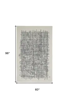 5' X 8' Ivory Gray And Black Wool Plaid Tufted Handmade Stain Resistant Area Rug
