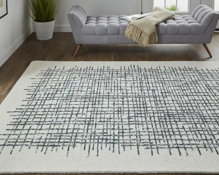 8' X 10' Gray and Ivory Wool Plaid Hand Tufted Area Rug