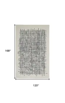 10' X 14' Ivory Gray And Black Wool Plaid Tufted Handmade Area Rug