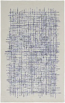 4' X 6' Ivory and Blue Wool Crosshatch Hand Tufted Area Rug