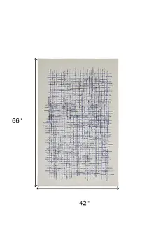 4' X 6' Ivory and Blue Wool Crosshatch Hand Tufted Area Rug