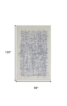 8' X 10' Ivory and Blue Wool Plaid Hand Tufted Area Rug