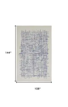 9' X 12' Ivory And Blue Wool Plaid Tufted Handmade Stain Resistant Area Rug