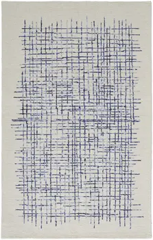 12' X 15' Ivory And Blue Wool Plaid Tufted Handmade Area Rug