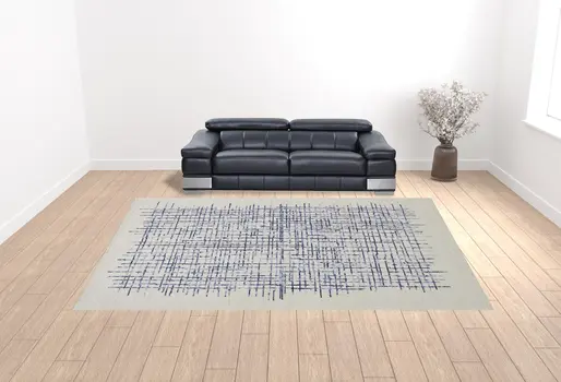 12' X 15' Ivory And Blue Wool Plaid Tufted Handmade Area Rug