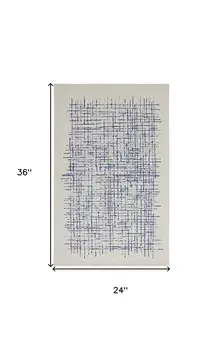 2' X 3' Ivory And Blue Wool Plaid Tufted Handmade Stain Resistant Area Rug