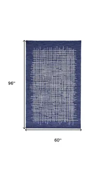 5' X 8' Blue And Ivory Wool Plaid Tufted Handmade Stain Resistant Area Rug