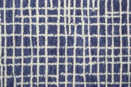8' X 10' Blue and Ivory Wool Plaid Hand Tufted Area Rug
