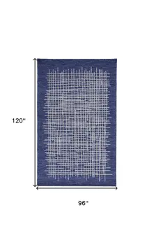8' X 10' Blue and Ivory Wool Plaid Hand Tufted Area Rug