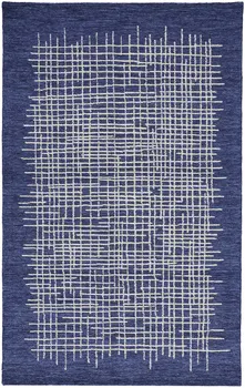 9' X 12' Blue And Ivory Wool Plaid Tufted Handmade Stain Resistant Area Rug