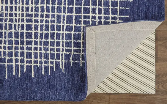 10' X 14' Blue And Ivory Wool Plaid Tufted Handmade Stain Resistant Area Rug