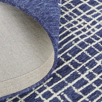 10' X 14' Blue And Ivory Wool Plaid Tufted Handmade Stain Resistant Area Rug