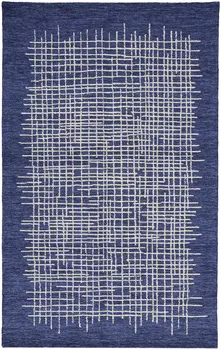 12' X 15' Blue And Ivory Wool Plaid Tufted Handmade Area Rug