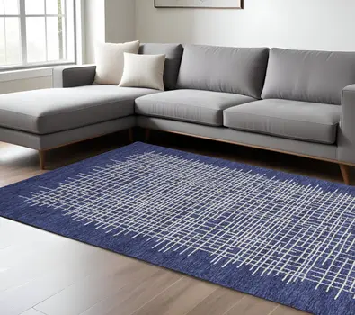 12' X 15' Blue And Ivory Wool Plaid Tufted Handmade Area Rug