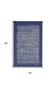 2' X 3' Blue And Ivory Wool Plaid Tufted Handmade Stain Resistant Area Rug