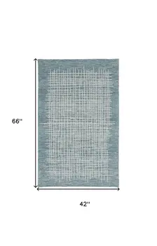 4' X 6' Blue And Ivory Wool Plaid Tufted Handmade Stain Resistant Area Rug