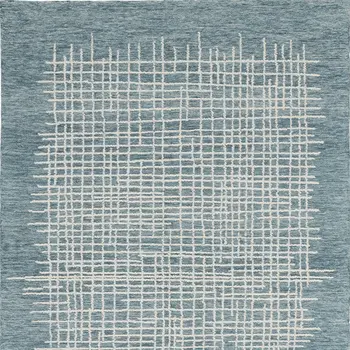 8' X 10' Blue And Ivory Wool Plaid Tufted Handmade Stain Resistant Area Rug