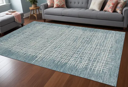 8' X 10' Blue And Ivory Wool Plaid Tufted Handmade Stain Resistant Area Rug