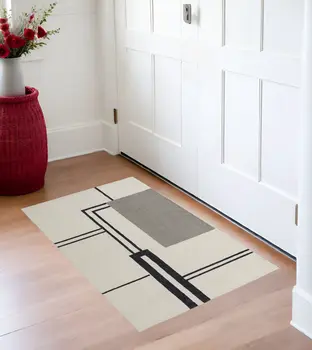 2' X 3' Gray and Ivory Wool Abstract Geometric Hand Tufted Area Rug