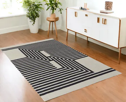 4' X 6' Gray and Black Wool Abstract Hand Tufted Area Rug