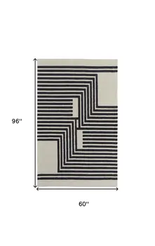 5' X 8' Black and Ivory Abstract Geometric Hand Tufted Area Rug