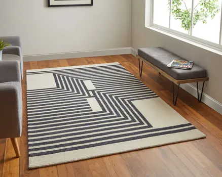 5' X 8' Black and Ivory Abstract Geometric Hand Tufted Area Rug