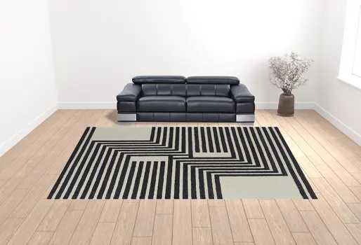 12' X 15' Gray Ivory And Black Wool Abstract Tufted Handmade Area Rug