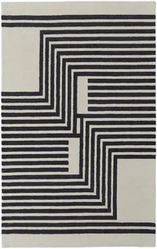 2' X 3' Black and Ivory Abstract Geometric Hand Tufted Area Rug