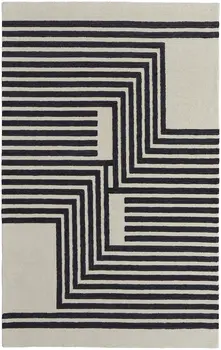 2' X 3' Black and Ivory Abstract Geometric Hand Tufted Area Rug