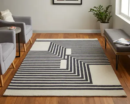 2' X 3' Black and Ivory Abstract Geometric Hand Tufted Area Rug