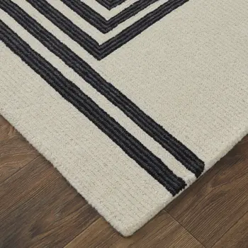 2' X 3' Black and Ivory Abstract Geometric Hand Tufted Area Rug