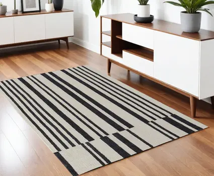 4' X 6' Ivory and Black Wool Abstract Hand Tufted Area Rug