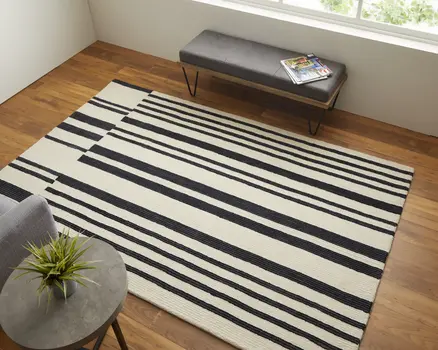 5' X 8' Ivory and Black Wool Abstract Hand Tufted Area Rug
