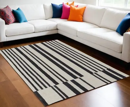 10' X 14' Ivory and Black Wool Abstract Hand Tufted Area Rug