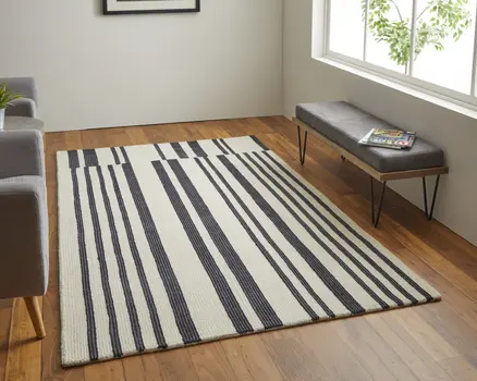 10' X 14' Ivory and Black Wool Abstract Hand Tufted Area Rug
