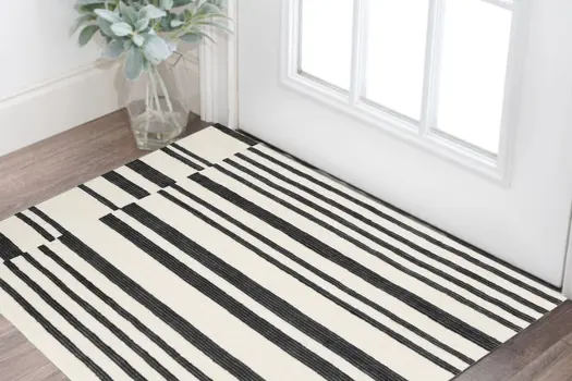 2' X 3' Ivory and Black Wool Abstract Hand Tufted Area Rug
