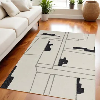 5' X 8' Gray and Ivory Wool Abstract Hand Tufted Area Rug