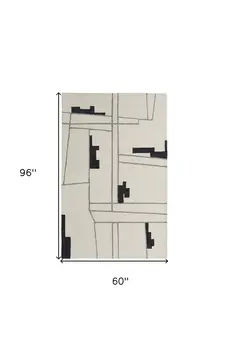 5' X 8' Gray and Ivory Wool Abstract Hand Tufted Area Rug