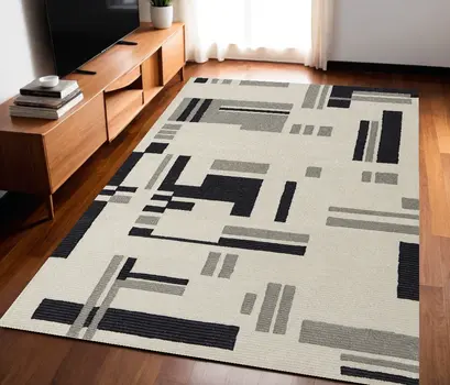 5' X 8' Ivory Wool Abstract Hand Tufted Area Rug